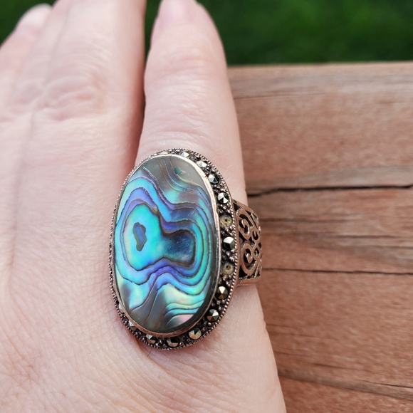Vintage Abalone Sterling Silver Ring (Size 5 1/2) - Picture 8 of 10
